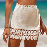 Sexy Crochet Knit High Waist High Split Brazilian Tie Beach Cover Up Mini Skirt