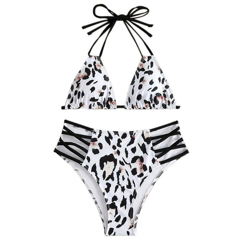Sexy Cutout Strappy High Waist Leopard Print Brazilian Two Piece Bikini Swimsuit