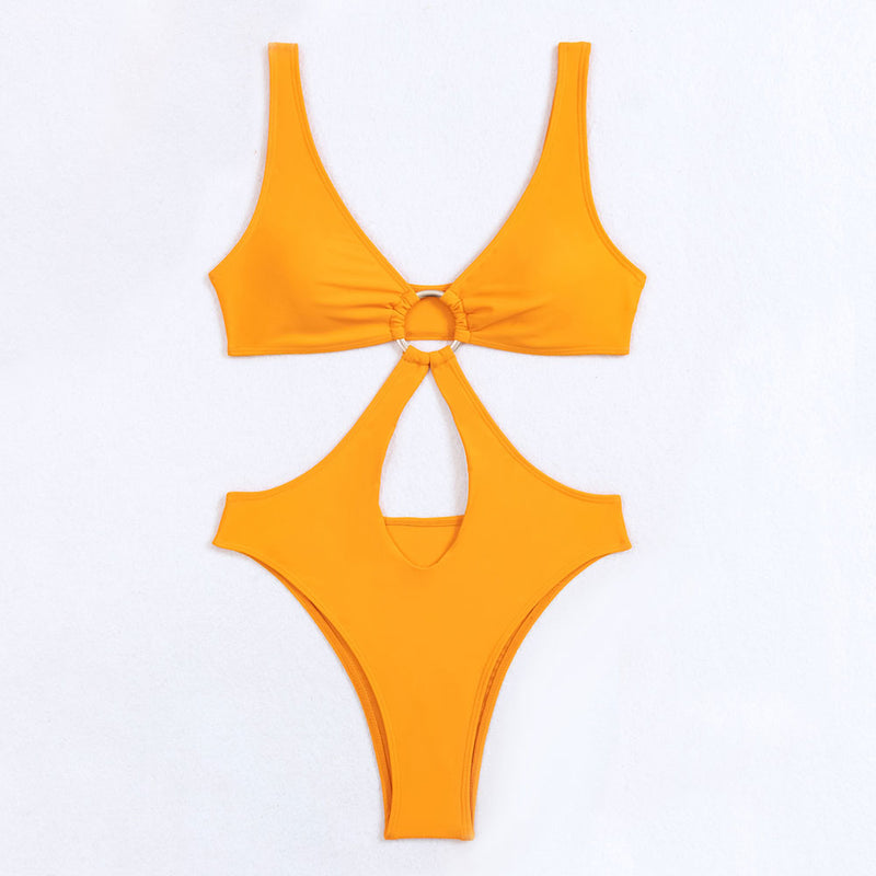 Sexy Deep V Neck O Ring Cheeky Cutout Monokini Brazilian One Piece Swimsuit