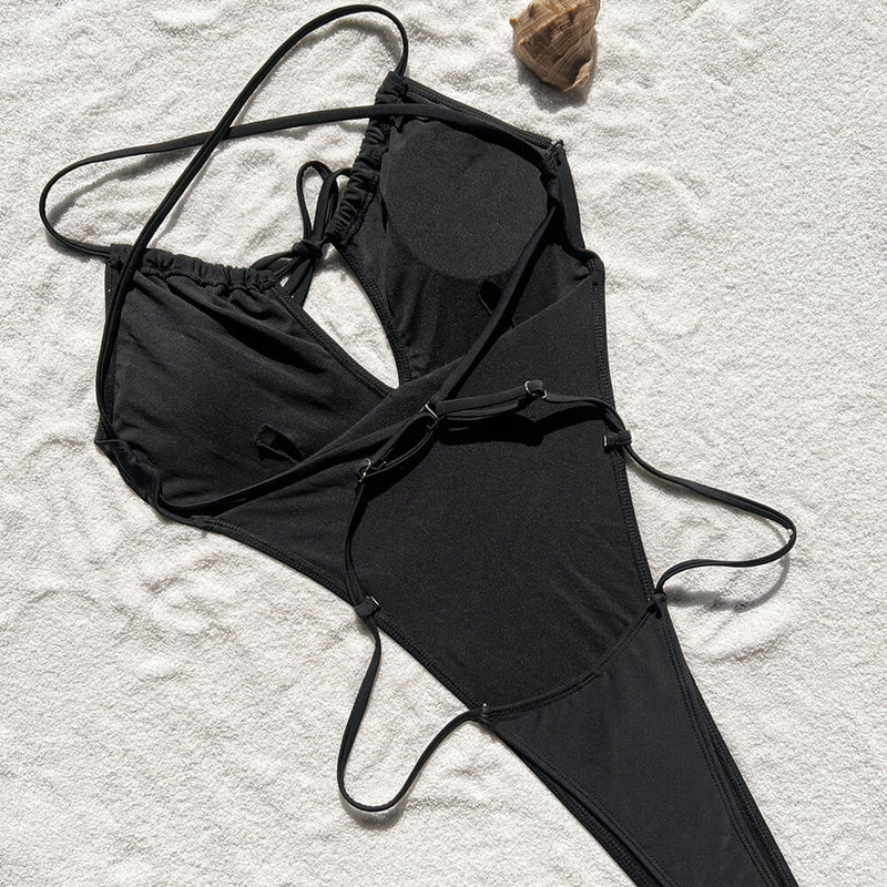Sexy High Cut Bow Tie Neck Cross Back Monokini Brazilian One Piece Swimsuit