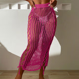 Sexy High Waist Lace Up Fishnet Crochet Knit Brazilian Beach Cover Up Midi Skirt