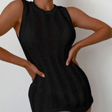 Sexy Ladder Knit Crew Neck Pullover Fitted Brazilian Beach Crochet Cover Up