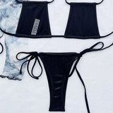 Sexy Metallic Tie Side Cheeky Thong Slide Brazilian Two Piece Bikini Swimsuit