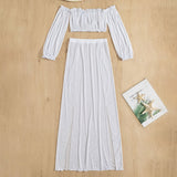 Sexy Off Shoulder Crop Top High Waist Split Skirt Cover Up Matching Set