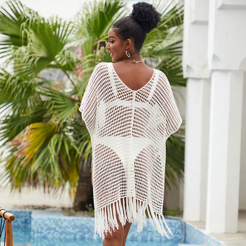 Sexy Oversized Fringe Open Knit Crochet Split Brazilian Mini Cover Up