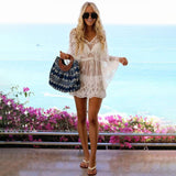 Sexy Sheer Lace Scalloped Sleeved Brazilian Beach Crochet Cover Up