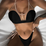 Sexy Sheer Mesh Tie String Cheeky Halter Brazilian Two Piece Bikini Swimsuit