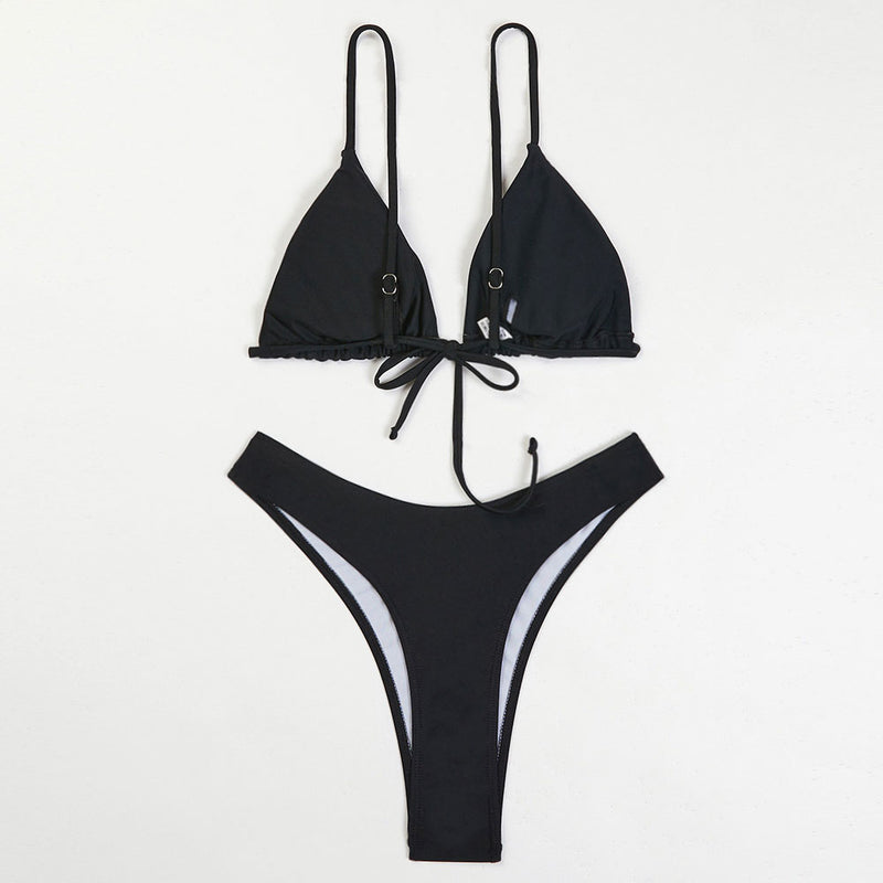 Sexy Skimpy Thong Tie Front Triangle Brazilian Two Piece Bikini Swimsuit