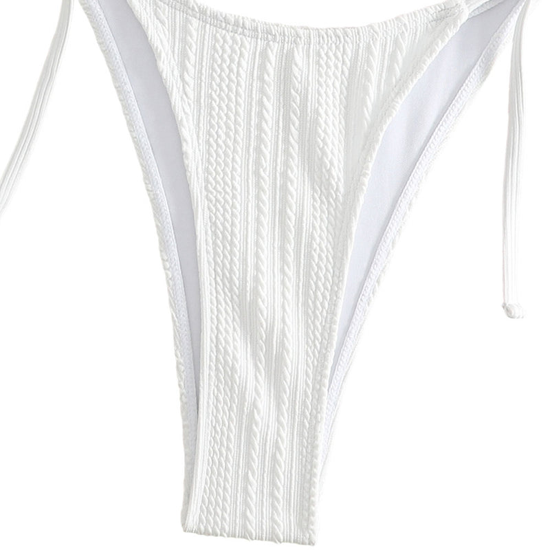 Sexy Solid Tie String Cheeky Textured Halter Brazilian Two Piece Bikini Swimsuit