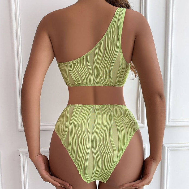 Sexy Textured Metallic Trim Cutout One Shoulder Brazilian One Piece Swimsuit