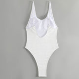 Sexy Wavy Textured Open Back Cheeky Scoop Neck Brazilian One Piece Swimsuit