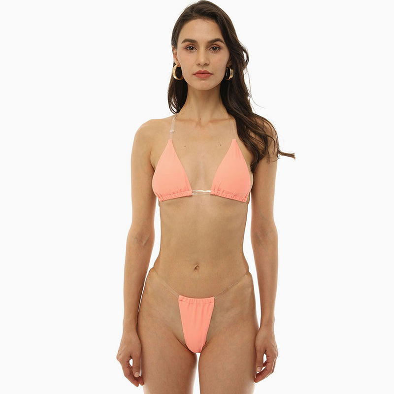 Sheer Straps Slide Triangle Brazilian Two Piece Bikini Swimsuit