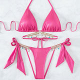 Shimmer Crystal Wrap Cheeky Triangle Brazilian Two Piece Bikini Swimsuit