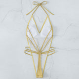 Shimmer High Cut Thong Strappy Low Back Halter Brazilian One Piece Swimsuit
