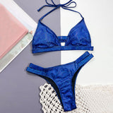 Sparkly Gingham Cheeky High Cut Triangle Brazilian Two Piece Bikini Swimsuit
