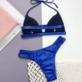 Sparkly Gingham Cheeky High Cut Triangle Brazilian Two Piece Bikini Swimsuit