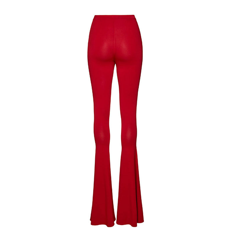 Striking Solid Color High Waist Skinny Flared Cover Up Pants