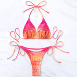 Tropical Print Tie String Cheeky Slide Triangle Brazilian Two Piece Bikini Swimsuit