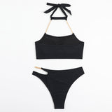 Unique Cutout Cheeky Chain Link Halter Brazilian Two Piece Bikini Swimsuit