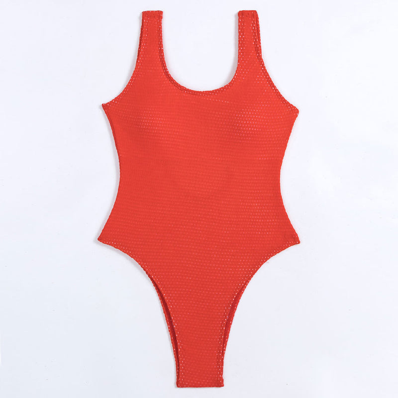 Vibrant Chain String Open Back Cheeky Textured Brazilian One Piece Swimsuit