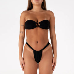 Vibrant High Leg Ruched O Ring Bandeau Brazilian Two Piece Bikini Swimsuit