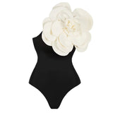 Vogue Bicolor 3D Flower Sleek One Shoulder Brazilian One Piece Swimsuit