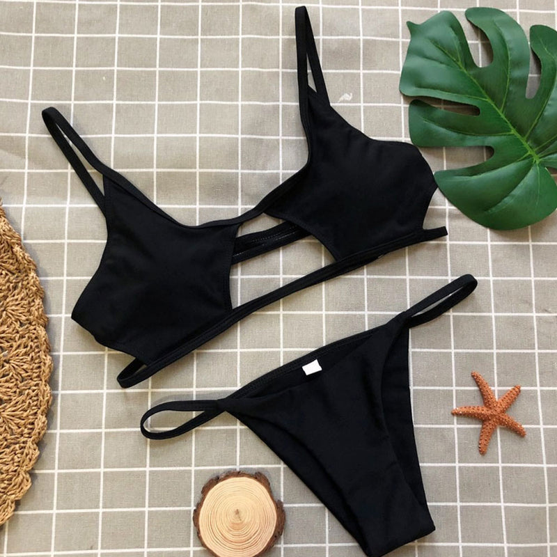 Cutout String Thong Strappy Bralette Brazilian Two Piece Bikini Swimsuit