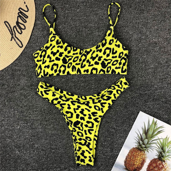 Leopard High Leg Bralette Brazilian Two Piece Bikini Swimsuit