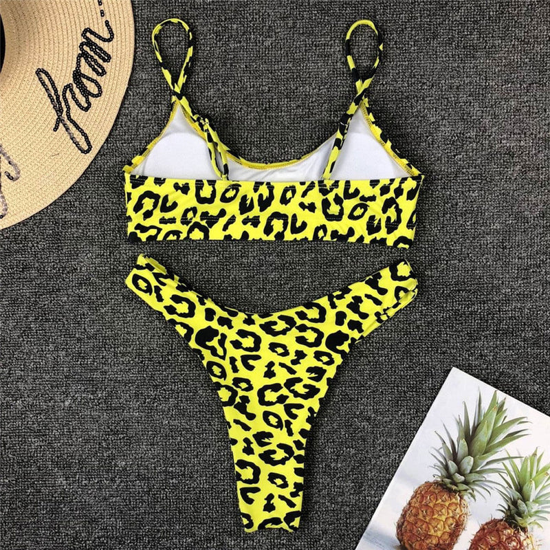 Leopard High Leg Bralette Brazilian Two Piece Bikini Swimsuit