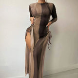 Abstract Long Sleeve Cover Up Slide Triangle Brazilian Three Piece Bikini Swimsuit