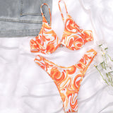 Abstract Print High Cut Underwire Triangle Brazilian Two Piece Bikini Swimsuit