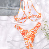 Abstract Print High Cut Underwire Triangle Brazilian Two Piece Bikini Swimsuit