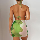 Aesthetic Mesh Sarong High Cut Slide Triangle Brazilian Three Piece Bikini Swimsuit