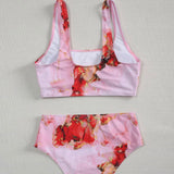 Aesthetic Tie Dye Print Scoop Neck Bralette Brazilian Two Piece Bikini Swimsuit
