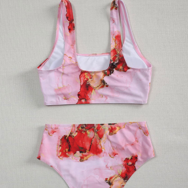 Aesthetic Tie Dye Print Scoop Neck Bralette Brazilian Two Piece Bikini Swimsuit