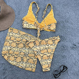 Animal Print High Cut High Waist Bralette Brazilian Three Piece Bikini Swimsuit