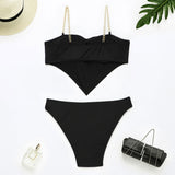 Asymmetric High Cut Chain Strap Bralette Brazilian Two Piece Bikini Swimsuit