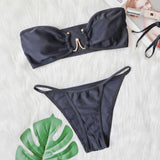 Asymmetric Notch Trim One Shoulder Brazilian Two Piece Bikini Swimsuit