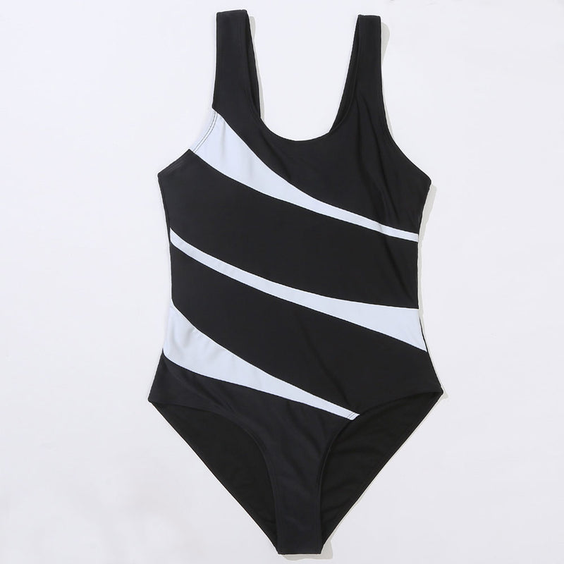 Athletic Contrast Color Suspender Strap Scoop Neck Brazilian One Piece Swimsuit