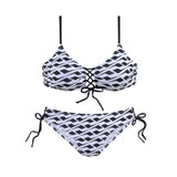 Athletic Geometric Lace Up Bralette Brazilian Two Piece Bikini Swimsuit