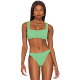 Athletic High Cut Shirred Scoop Neck Brazilian Two Piece Bikini Swimsuit