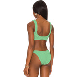 Athletic High Cut Shirred Scoop Neck Brazilian Two Piece Bikini Swimsuit