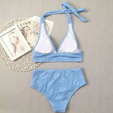 Athletic Mid Waist Floral Shirred Halter Brazilian Two Piece Bikini Swimsuit