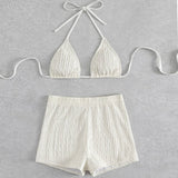 Athletic Textured Boyshort Slide Triangle Brazilian Two Piece Bikini Swimsuit