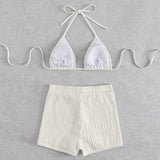 Athletic Textured Boyshort Slide Triangle Brazilian Two Piece Bikini Swimsuit