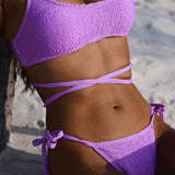 Athletic Textured Tie String Bralette Brazilian Two Piece Bikini Swimsuit