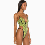 Attractive Snake Print Cutout String Underwire Brazilian One Piece Swimsuit