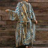 Belted Geometric Print Sleeved Maxi Brazilian Beach Cover Up