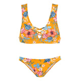 Boho Floral Crisscross V Neck Brazilian Two Piece Bikini Swimsuit