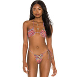 Boho Floral Self Tie Halter Scrunch Brazilian Two Piece Bikini Swimsuit